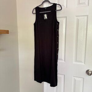 NWT Madewell Linen-Cotton Side-Button Midi Dress in True Black, Size Small